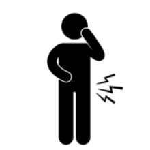 heuppijn zwart Pictogram van een persoon met een pijnmarkering bij de heup