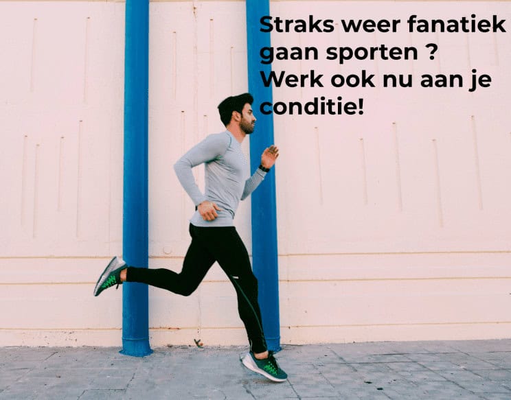 Fietser die hardloopt voor herstel van sportblessures en fitness, promotie voor sportrehabilitatie en conditieverbetering bij Frisk Fysio.