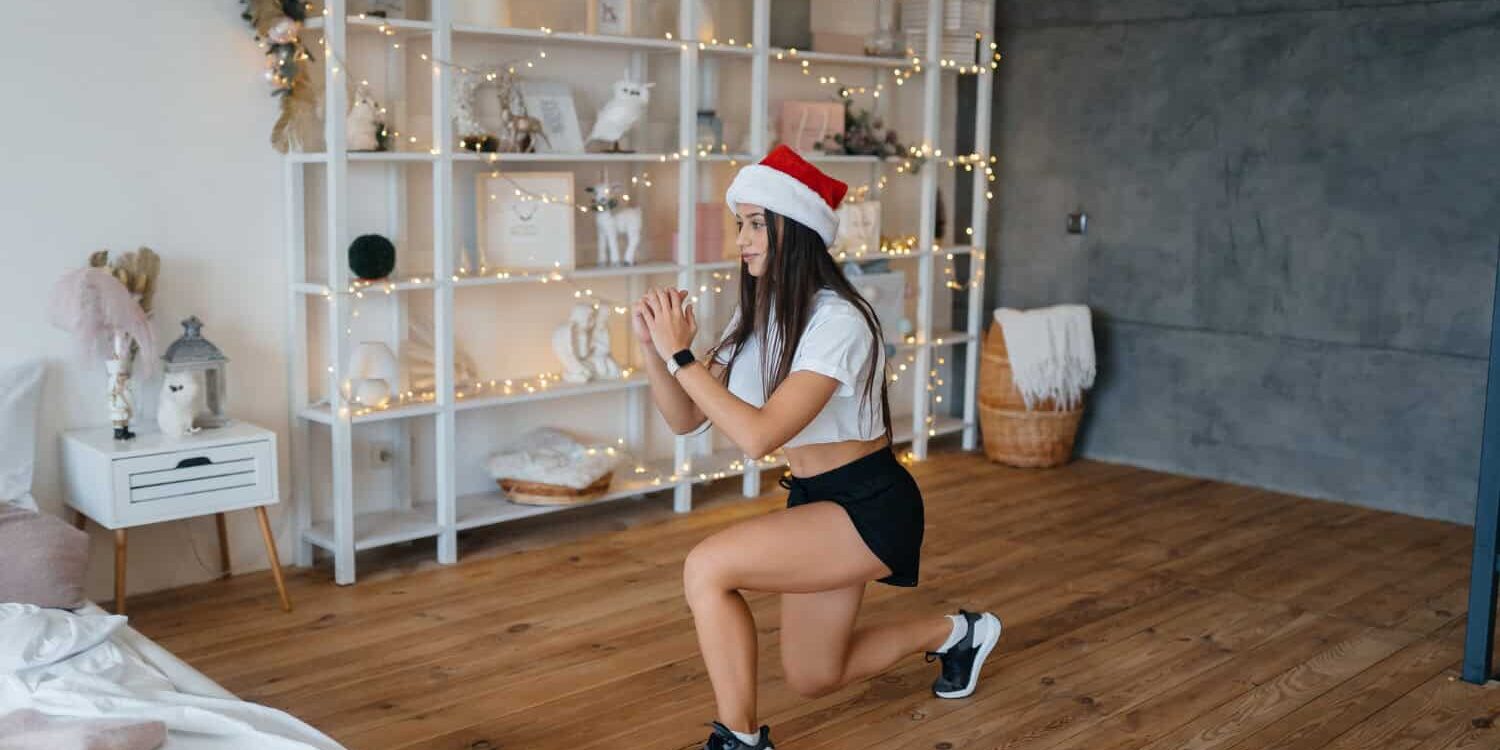 keep moving during the festive season Woman wearing a Christmas hat keeps moving during the festive season