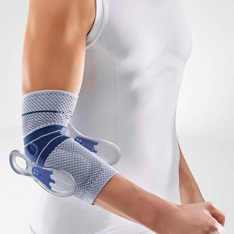 EpiTrain elleboogbrace 5 FRISKFYSIO elleboogbrace voor ondersteuning en stabiliteit bij ontspanning en training.