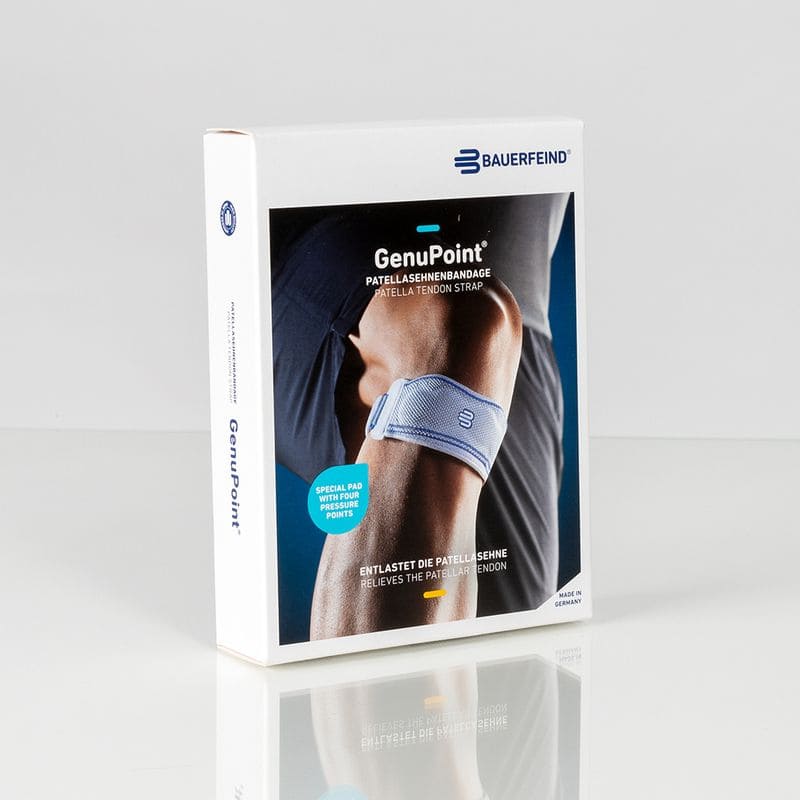 GenuPoint patella strap 2 GenuPoint knee brace with wrist support, shown on a white background, with the product packaging visible.