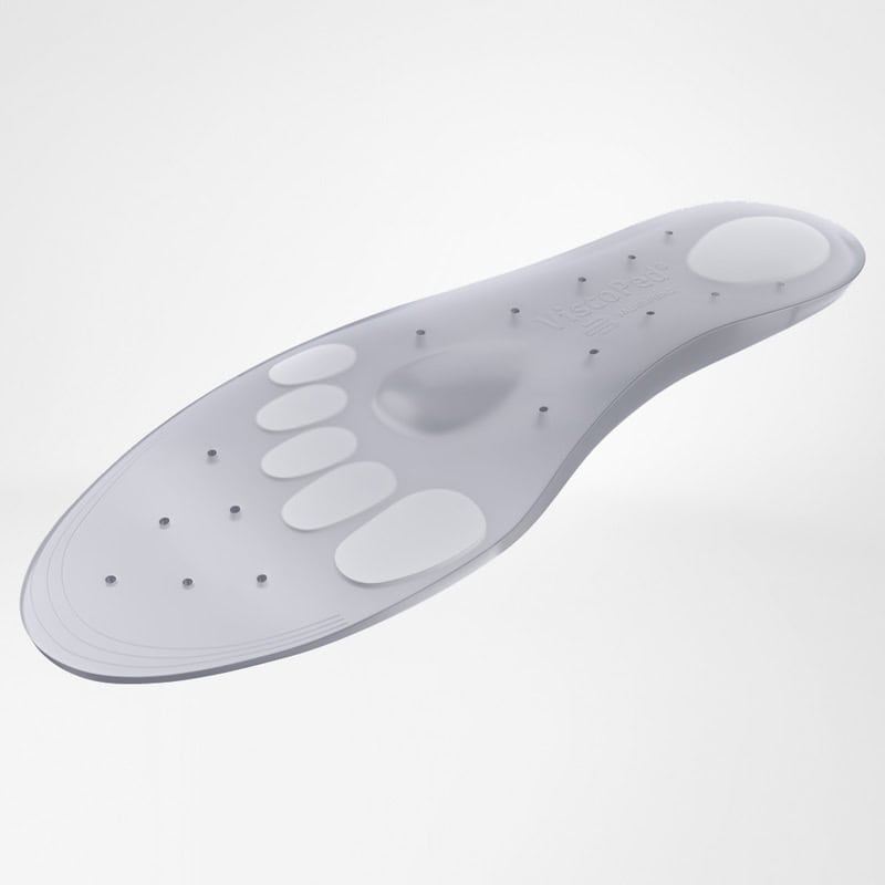 ViscoPed® 2 Ergonomische inlegzool met meerdere dempingzones en noppen voor voetondersteuning, ontworpen voor comfort en pijnverlichting.