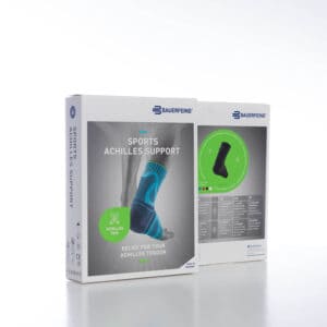 Sports Achilles Support verpakking en enkelbrace van Frisk Physio, gericht op Achillespees ondersteuning en rek- en tapingspotentieel.