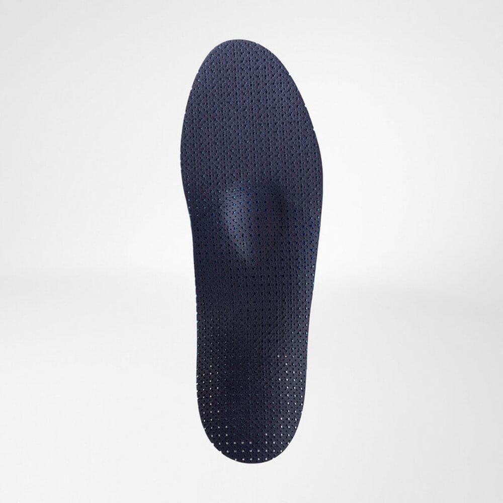 TRIactive® Control 2 Donkerblauwe perforatie-inlegzool op witte achtergrond, commerciële sportcomfort voor steun en demping.