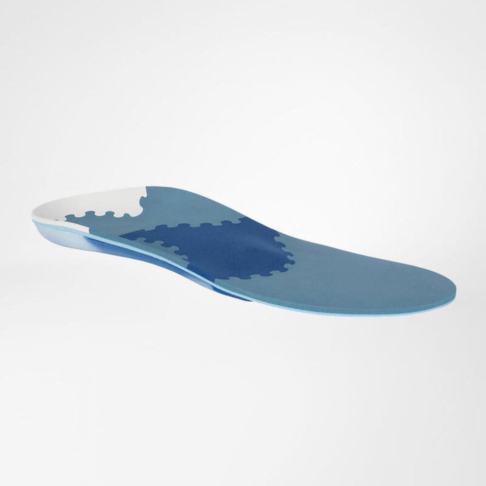 TRIactive® Shape 1 Voetbed met anatomische steun en gebalanceerde weerstand voor wandel- en hardlooptraining, blauw tinten op witte achtergrond.