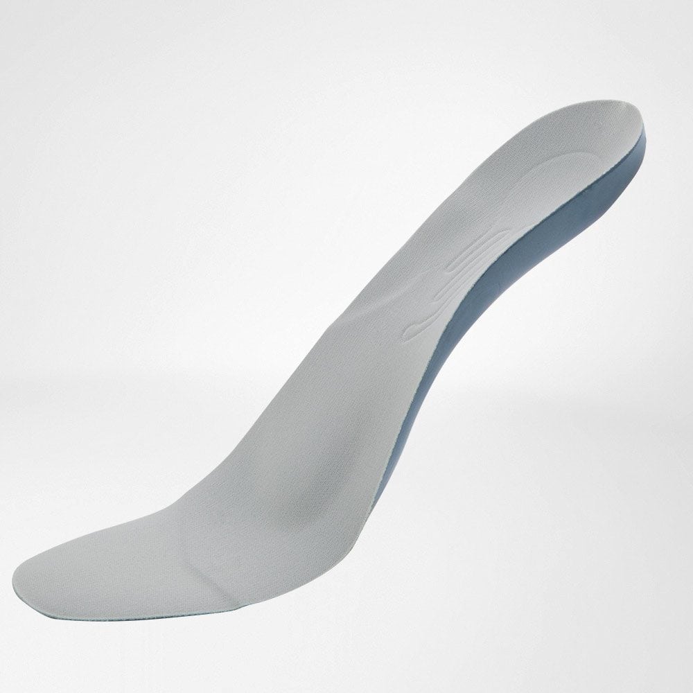 ErgoPad® redux heel 2 1 Orthopedische inlegzool of voetbed voor comfort en ondersteuning, liggende afbeelding van een wit-blauwe schoeninleg.