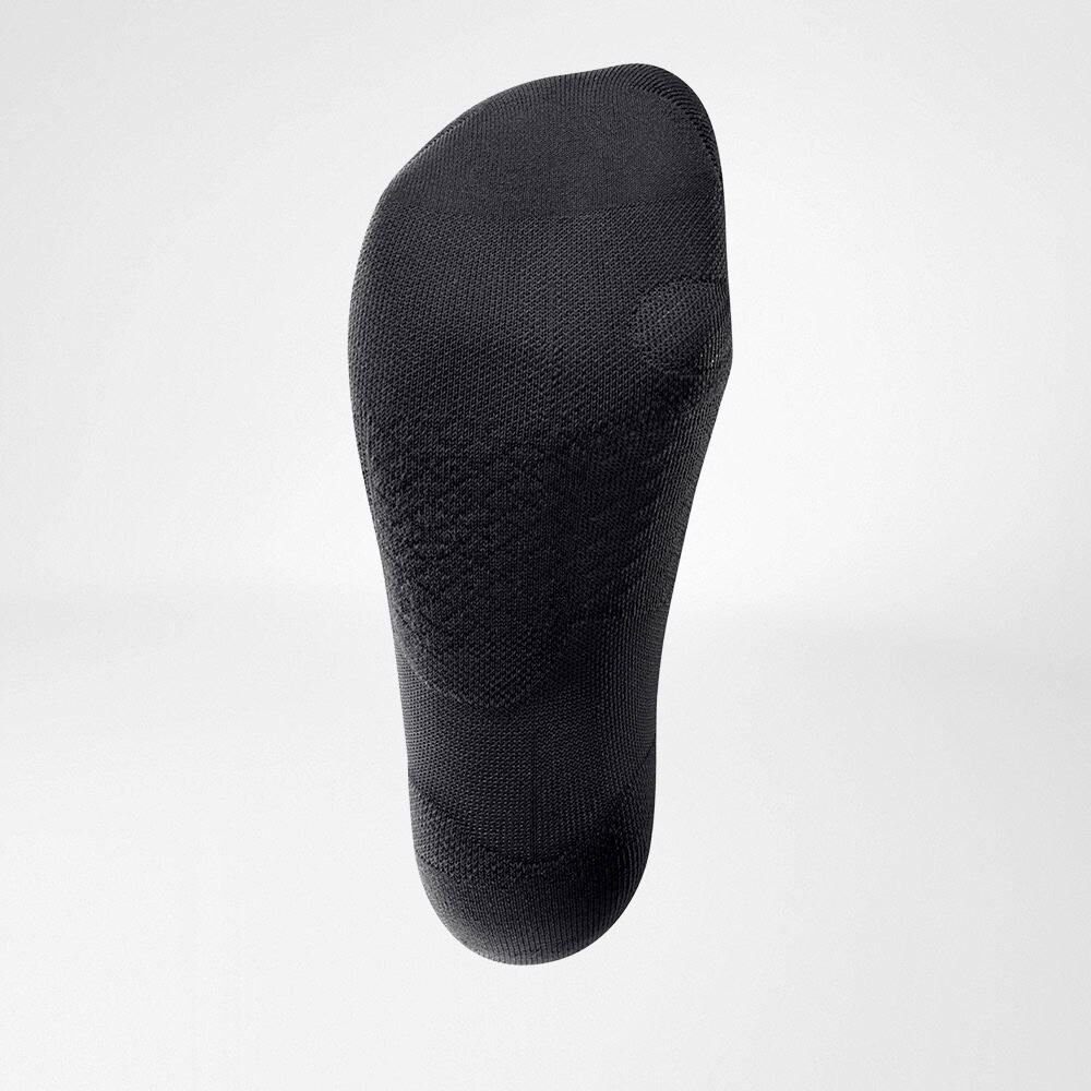 Run Ultralight Compression Socks 4 Black sports sole or knee support made from woven mesh material, ergonomically shaped for comfort and support.