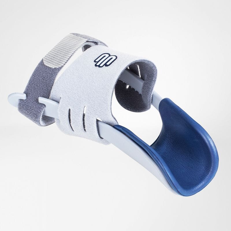 ValguLoc hallux-valgusspalk 3 ValguLoc hallux-valgusspalk bevestigd aan de voet, orthopedisch verwijderbaar met antislip band en verstelbare wig voor ondersteuning van de tenen.