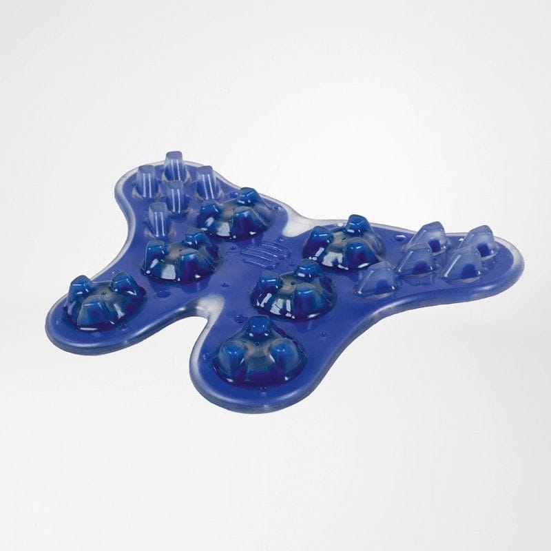 LumboTrain rugbrace 5 LumboTrain rugbrace gerelateerde fysiotherapiehulpmiddel met blauwe kunststof structuur en meerdere knoppen voor verstelbare ondersteuning.