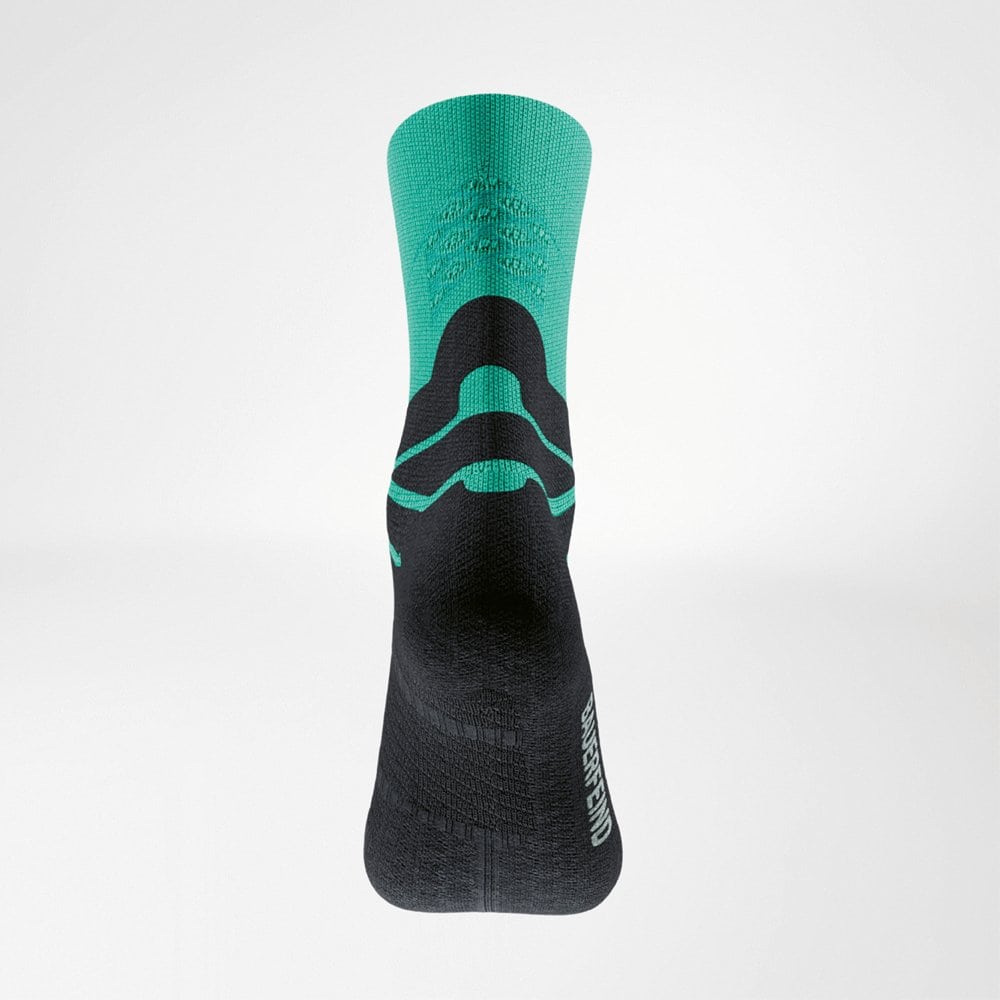 Run Performance Mid Cut Socks 3 Voetenkussen sok met mintgroene en zwarte kleuren en sportieve structuur, bedoeld voor comfort en voetgezondheid.