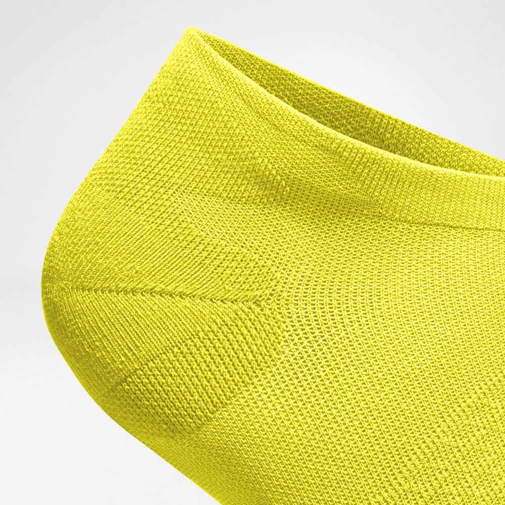 Run Ultralight Low-Cut Socks 6 Bright yellow jumper or sportswear fabric; close-up of the texture and stitching details.