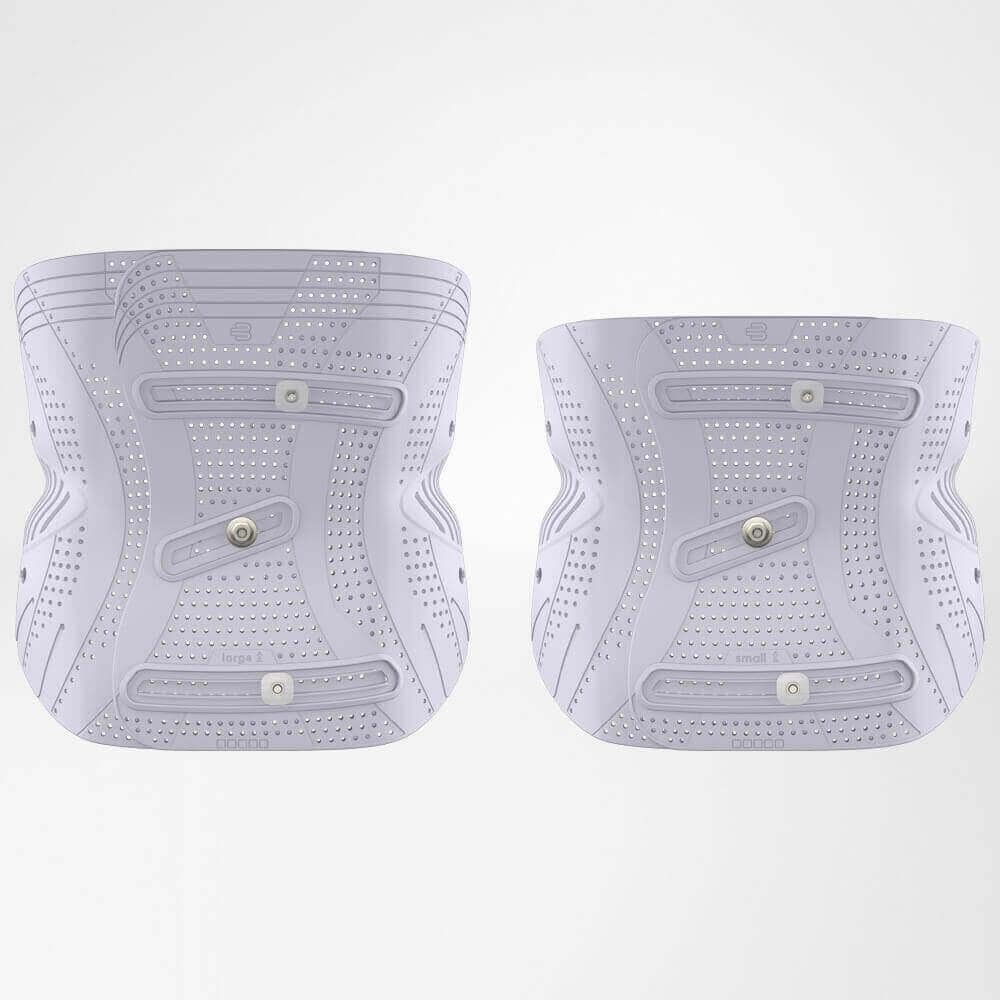 Spinova® Immo Plus Classic 2 Twee witte rugszorg- of draagbanden/porteurs met verstelbare scharnieren en veringsponsen, ontworpen voor fysiotherapie en comfort.