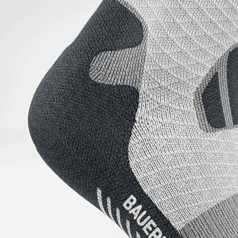 Trail Run Mid-Cut Socks 8 Thick, knitted sportswear at Frisk Physio, featuring overlapping patterns and textures; a close-up of a training jacket with a brand-like design.